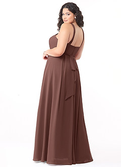 Azazie Dixie Bridesmaid Dresses Espresso A-Line Halter Pleated Chiffon Dress image9