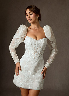 Azazie Winter Vestidos de novia Vestido de Diamante Blanco de Encaje de Corte en A con Sin tirantes image4