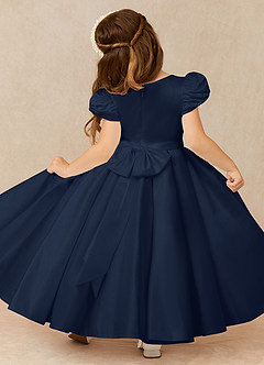 Azazie Jewel vestidos de niña de las flores Vestido de Azul Marino Oscuro de Satin Mate de Princesa con Plisado image2