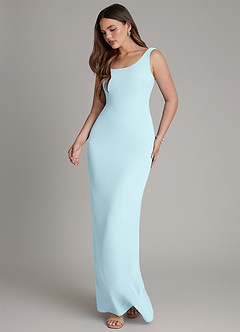 Azazie Hadley Bridesmaid Dresses Cloud Blue Mermaid Pleated Chiffon Dress image4