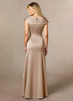 Azazie Anderson Mother of the Bride Dresses Taupe A-Line Pleated Stretch Satin Dress image2