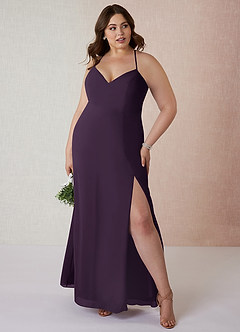 Azazie Manila Bridesmaid Dresses Plum Sheath V-Neck Chiffon Dress image7