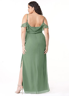 Azazie Emeralda Robes de demoiselle d'honneur Robe Fourreau en Mousseline de soie Épaule décolletée Matcha image8