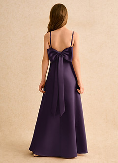 Azazie Joella Girls Formal Flower Girl Dresses Plum A-Line Pleated Matte Satin Dress image1