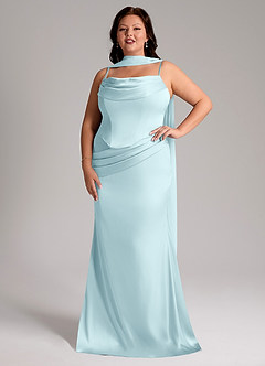 Azazie Sorrel Bridesmaid Dresses Cloud Blue Mermaid Strapless Stretch Satin Convertible Dress image7
