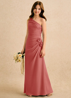Azazie Sophie Girls Formal Robe Demoiselle D'honneur Fillette Robe Fourreau en Mousseline de soie Une épaule Antique Rose image4