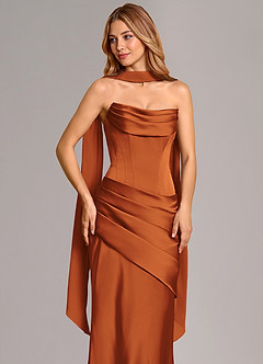 Azazie Pelagia Brudtärnklänningar Klä av Sjöjungfru i Stretch Satin Korsett Kanel Konvertibel image5