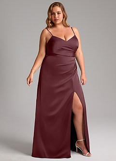 Azazie Azuree Bridesmaid Dresses Sangria A-Line Pleated Stretch Satin Dress image12
