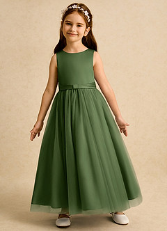 Azazie Lior Robe Demoiselle D'honneur Fillette Robe Princesse en Tulle Plissée Olive image4