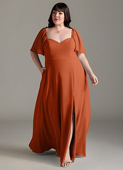Azazie Chloe Vestidos de damas de honor Vestido de Naranja Quemada de Gasa de Corte en A con Escote de Corazón image7