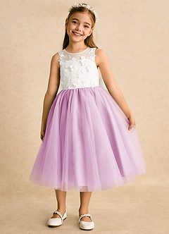 Azazie Lina vestidos de niña de las flores Vestido de Marfil Rosa Caramelo de Encaje de Princesa image5