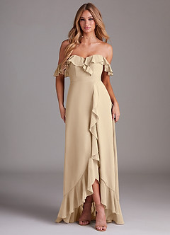 Azazie Lyra Bridesmaid Dresses Champagne A-Line Chiffon Convertible Dress image1