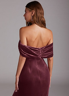Azazie Shay Bridesmaid Dresses Raspberry Sheath Off the Shoulder Velvet Convertible Dress image3