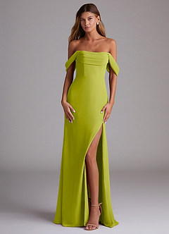 Azazie Saige Vestidos de damas de honor Vestido de Hierba De Limón de Gasa de Corte en A Convertible con Vestidos sin tirantes image1