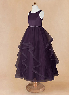 Azazie Sofia Flower Girl Dresses Plum A-Line Beaded Tulle Dress image10