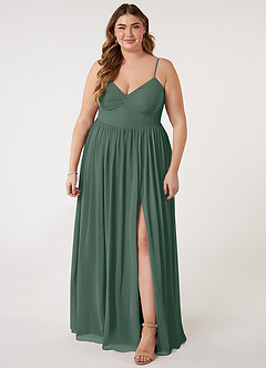Azazie Zeya Bridesmaid Dresses Sea Moss A-Line V-Neck Pleated Chiffon Dress image6
