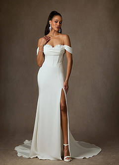 Azazie Viri 웨딩드레스 인어 스윗하트 네크라인 크레이프 백 새틴 채플 트레인 드레스 image1