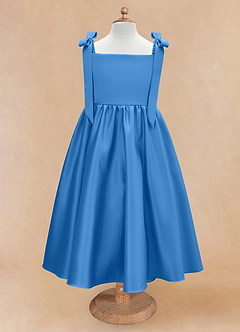 Azazie Chelsie vestidos de niña de las flores Vestido de Azul Grisaceo de Satin Mate de Corte En A con Lazo image5