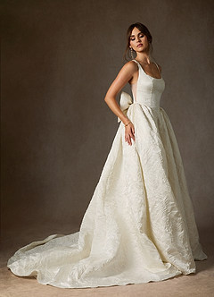 Azazie Skylin Wedding Dresses Antique White Ball-Gown with Pockets Floral Jacquard Dress image2