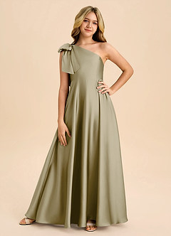 Azazie Penguin Junior Abito A-Line in Raso Elasticizzato Fiocco Verde Muschio image3