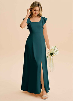 Azazie Bondi Junior Pine A-Line Side Slit Stretch Satin Dress image3