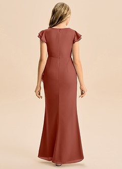 Azazie Julie Junior Vestido de Castaño de Gasa de Corte Sirena con Volante image5