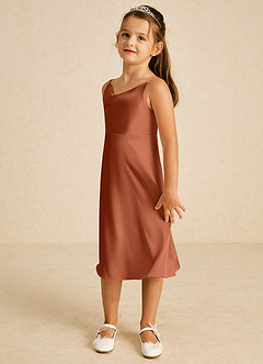 Azazie Zuzu Flower Girl Dresses Cedar Rose A-Line Spaghetti Strap Stretch Satin Dress image4