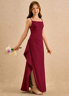 Azazie Cannoli Girls Formal Flower Girl Dresses Burgundy A-Line Pleated Chiffon Dress image1