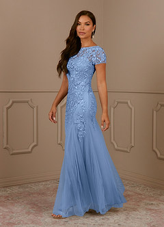 Azazie Laurie vestidos de madre de la novia Vestido de Azul Acero de Tul de Sirena con Scoop Lentejuelas image3
