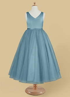 Azazie Marybell Robe Demoiselle D'honneur Fillette Robe Trapèze en Tulle Arc Bleu Maussade image5