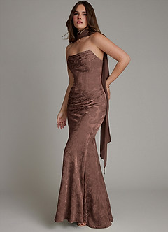 Azazie Electra Probar vestidos en casa Vestido de Jacquard De Chocolate de Jacquard Floral de Corte Sirena con Corsé image11