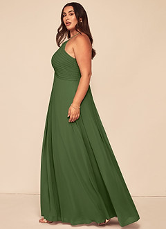 Azazie Ginger Bridesmaid Dresses Olive A-Line Halter Pleated Chiffon Dress image13