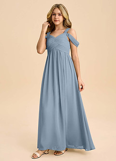 Azazie Lianne Junior Dusty Blue A-Line Off the Shoulder Chiffon Dress image6