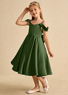 Azazie Favia Jurken voor bloemenmeisjes A-Lijn Jurk van Mat Satijn Off the Shoulder Olijf image6