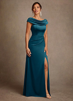 Azazie Irvine Kleider für die Brautmutter A-Linie Plissee Stretch-Satin Kleid Tintenblau image4