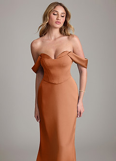 Azazie Sedona 신부 들러리 드레스 인어 오프 더 숄더 스트레치 새틴 바닥 길이 드레스 image5