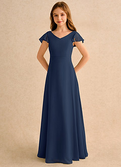 Azazie Nari Girls Formal Flower Girl Dresses Dark Navy A-Line with Sleeves Chiffon Dress image6