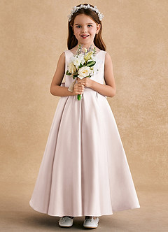 Azazie Honey Bear Flower Girl Dresses Rose Petal A-Line Pleated Matte Satin Dress image3