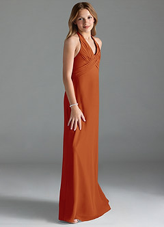 Azazie Tessie Junior A-Linie Plissee Chiffon Kleid Paprika image4