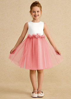 Azazie Louisa Flower Girl Dresses Ivory Coral A-Line Sleeveless Tulle Dress image1
