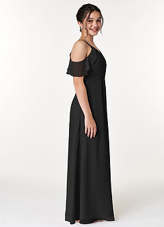 Azazie Dakota Junior Jurk van Chiffon met A-Lijn Off the Shoulder Zwart image3