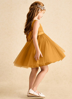 Azazie Jani Flower Girl Dresses Butterscotch A-Line Bow Tulle Dress image3