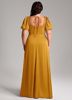 Azazie Fyona Vestidos de damas de honor Vestido de Caramelo de Satén Elástico de Corte en A con Plisado image9