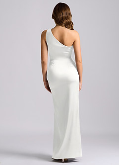 Azazie Akilah Vestidos de damas de honor Vestido de Blanco de Satén Elástico de Corte Sirena con Hombro unilateral image2