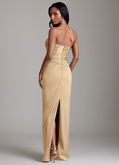 Azazie Sonora Vestidos de damas de honor Vestido de Champán de Satén Elástico de Corte Recto con Sin tirantes image7