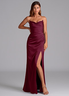 Azazie Claudelle Robes de demoiselle d'honneur Robe Sirène en Satin extensible Sans bretelles Mûre image5