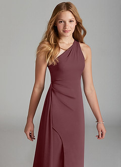 Azazie Maron Junior Sangria A-Line Pleated Stretch Satin Dress image3