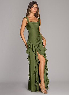 Azazie Sloane Bridesmaid Dresses Olive A-Line Sweetheart Neckline Stretch Satin Dress image3