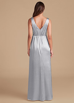 Azazie Tanicia Bridesmaid Dresses Silver A-Line Pleated Metallic Satin Dress image6