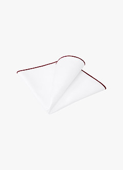 front Hvid mat satin lommeklud med farvet kant